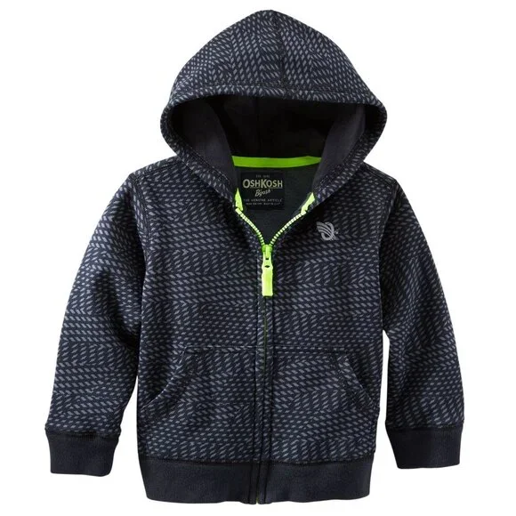 NWT Oshkosh Bgosh Toddler Boys Cardigan Hoodie Jacket Black Jersey-Lined… - Picture 5 of 5
